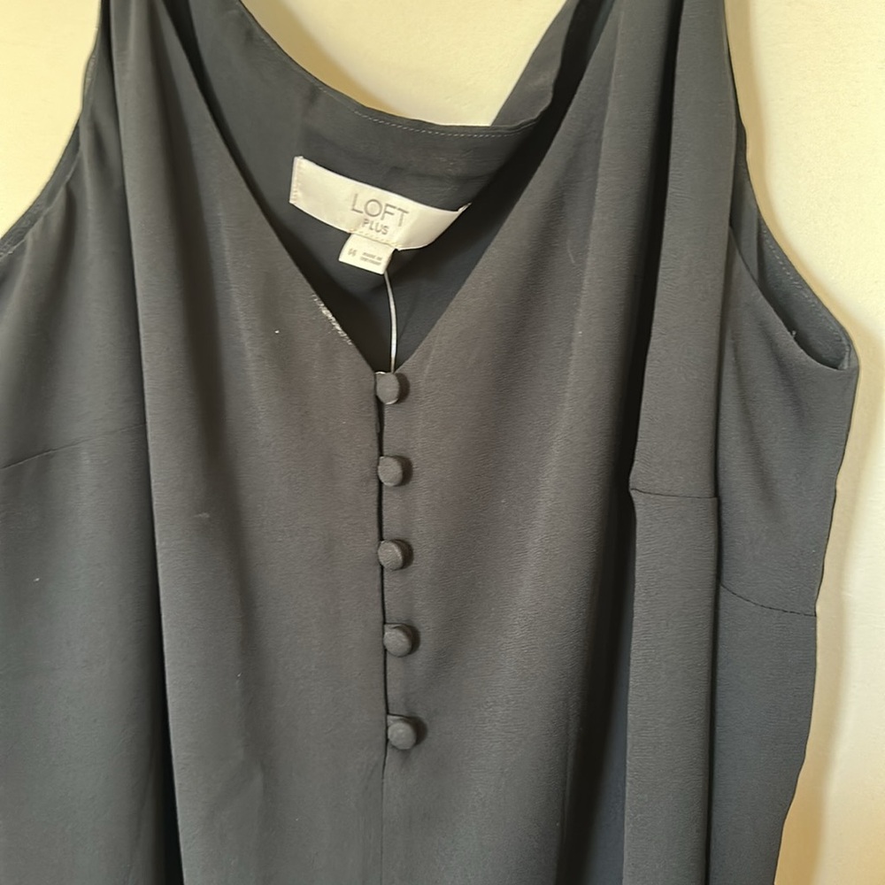 NEW LOFT Plus Black button Sheer Blouse Tank Top Size 14